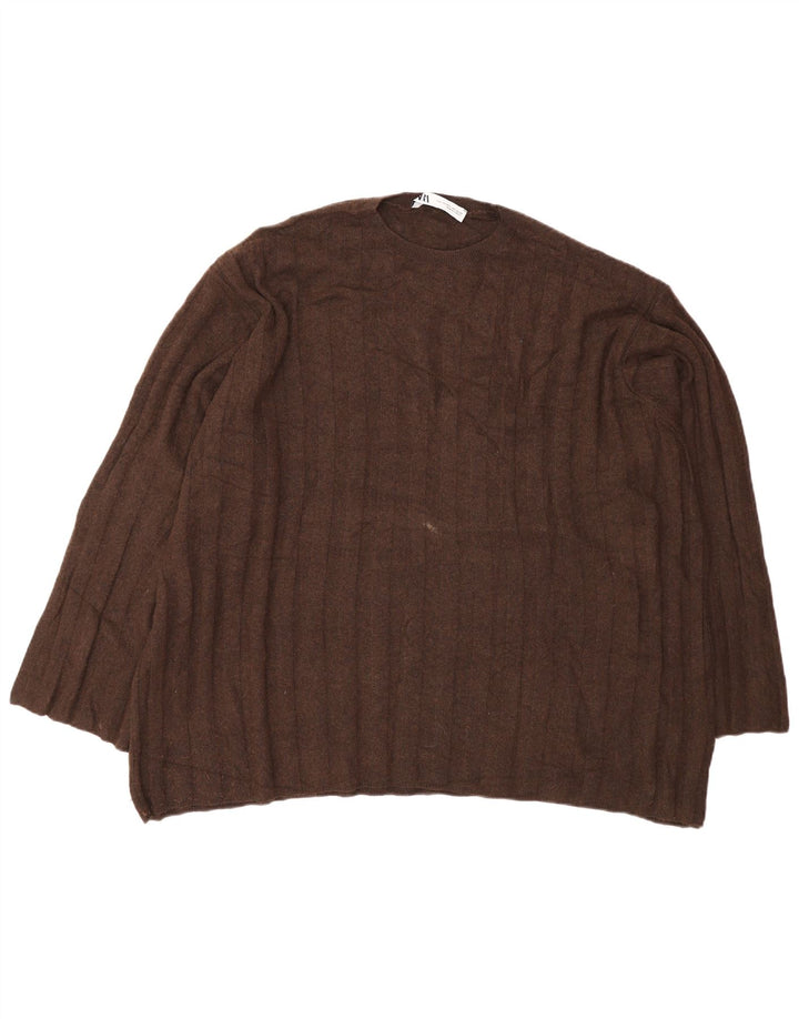 Zara Herre Loose Fit Crew Neck Jumper Sweater Medium Brown