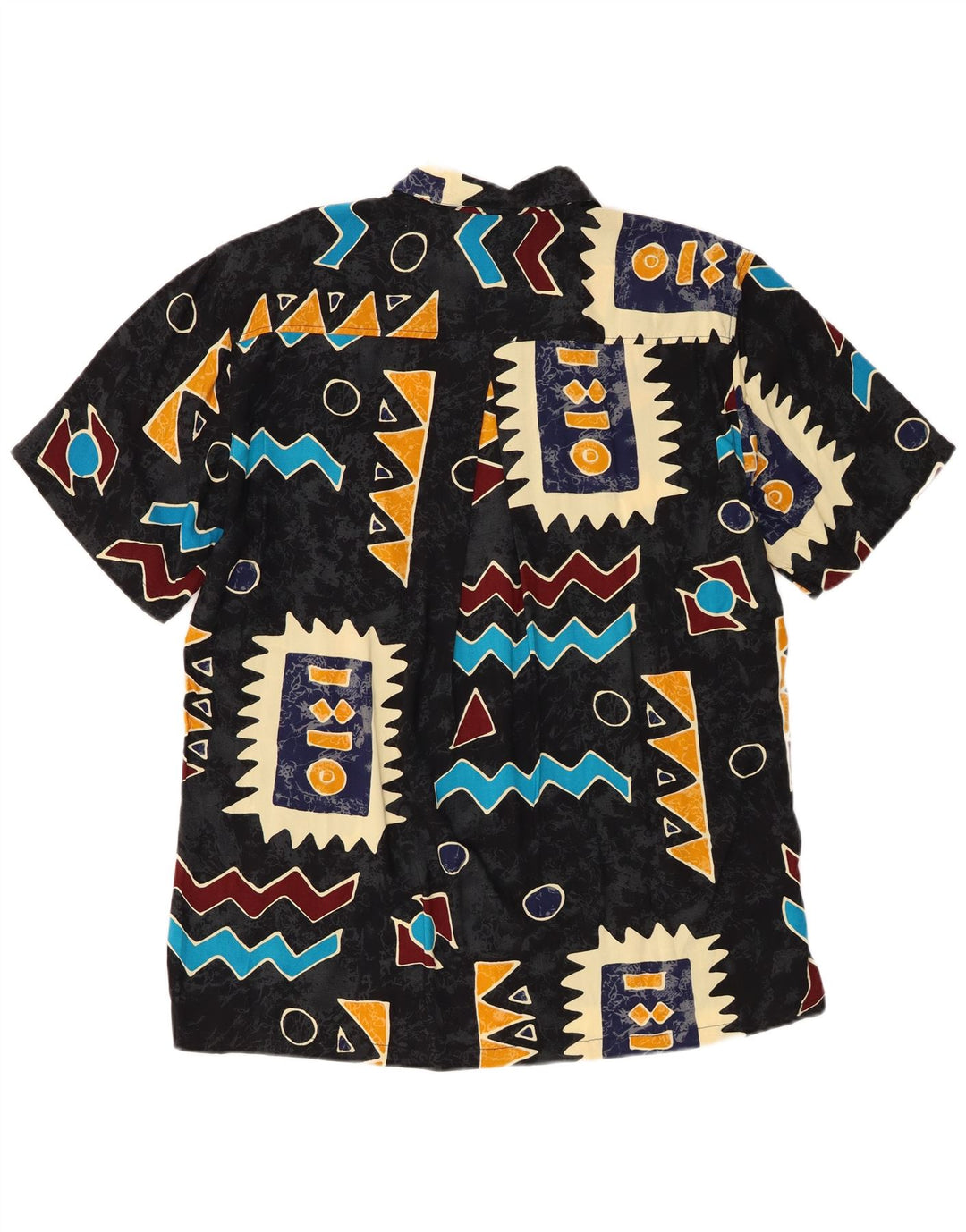 Vintage Kortærmet Herreskjorte Medium Sort Geometrisk Rayon