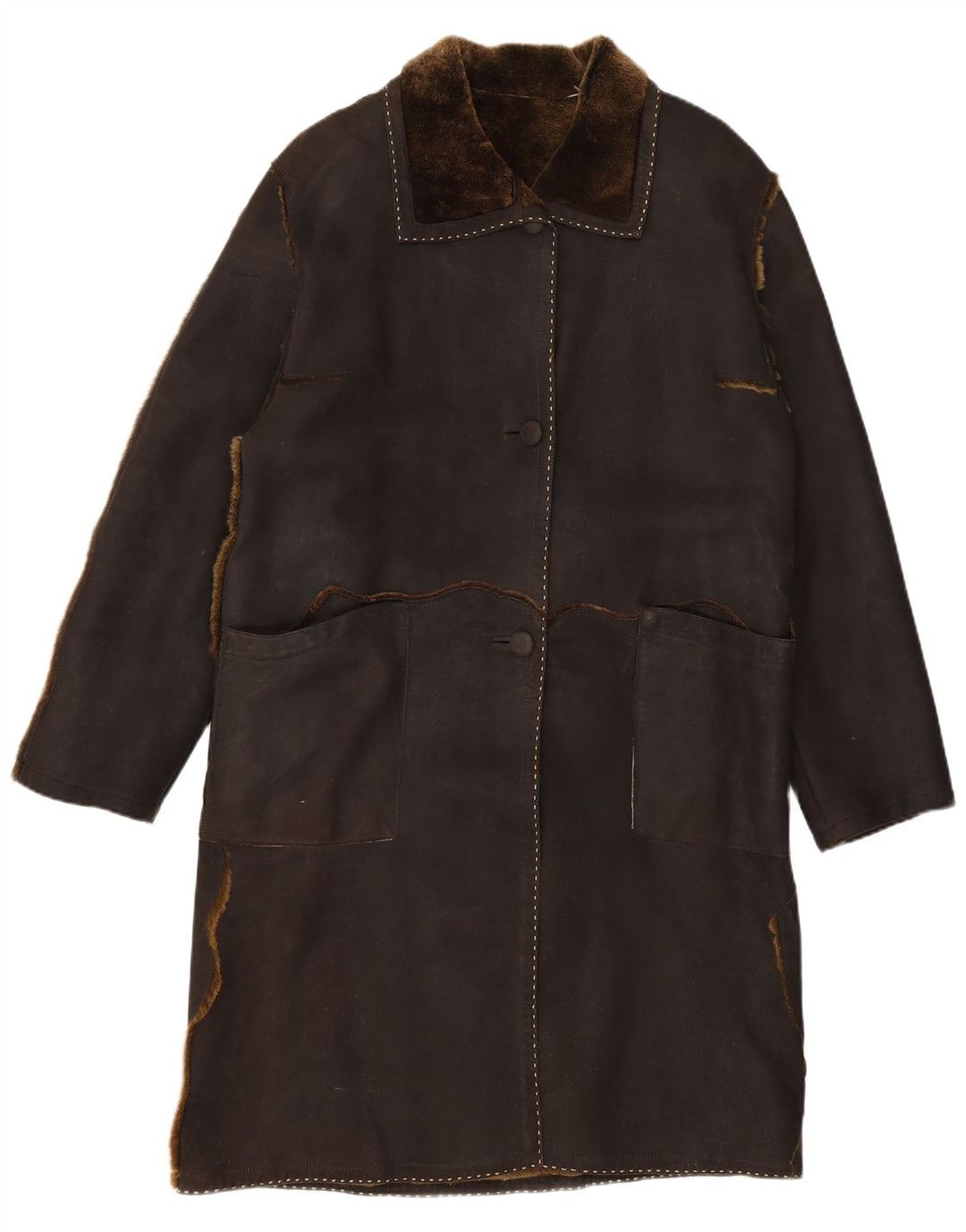 VINTAGE Dame Ruskind Overfrakke UK 16 Stor Brun