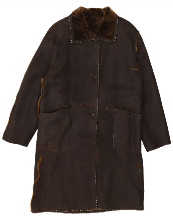 VINTAGE Dame Ruskind Overfrakke UK 16 Stor Brun