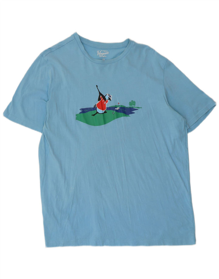 Penguin Herre Grafisk T-Shirt Top Stor Blå Bomuld