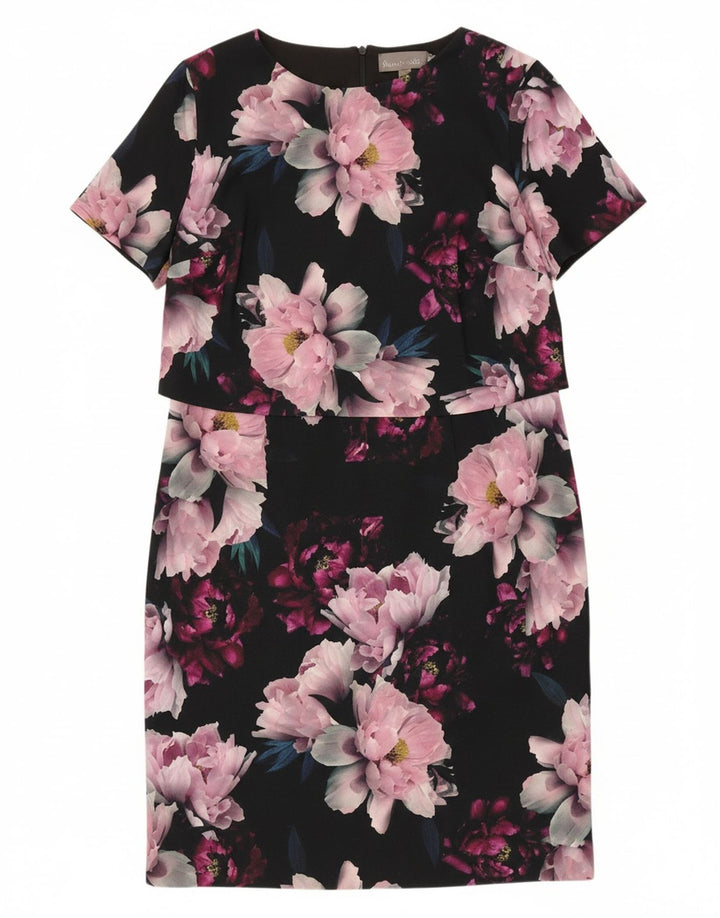 PHASE EIGHT Womens Shift Dress UK 16 Large Black Floral Polyester