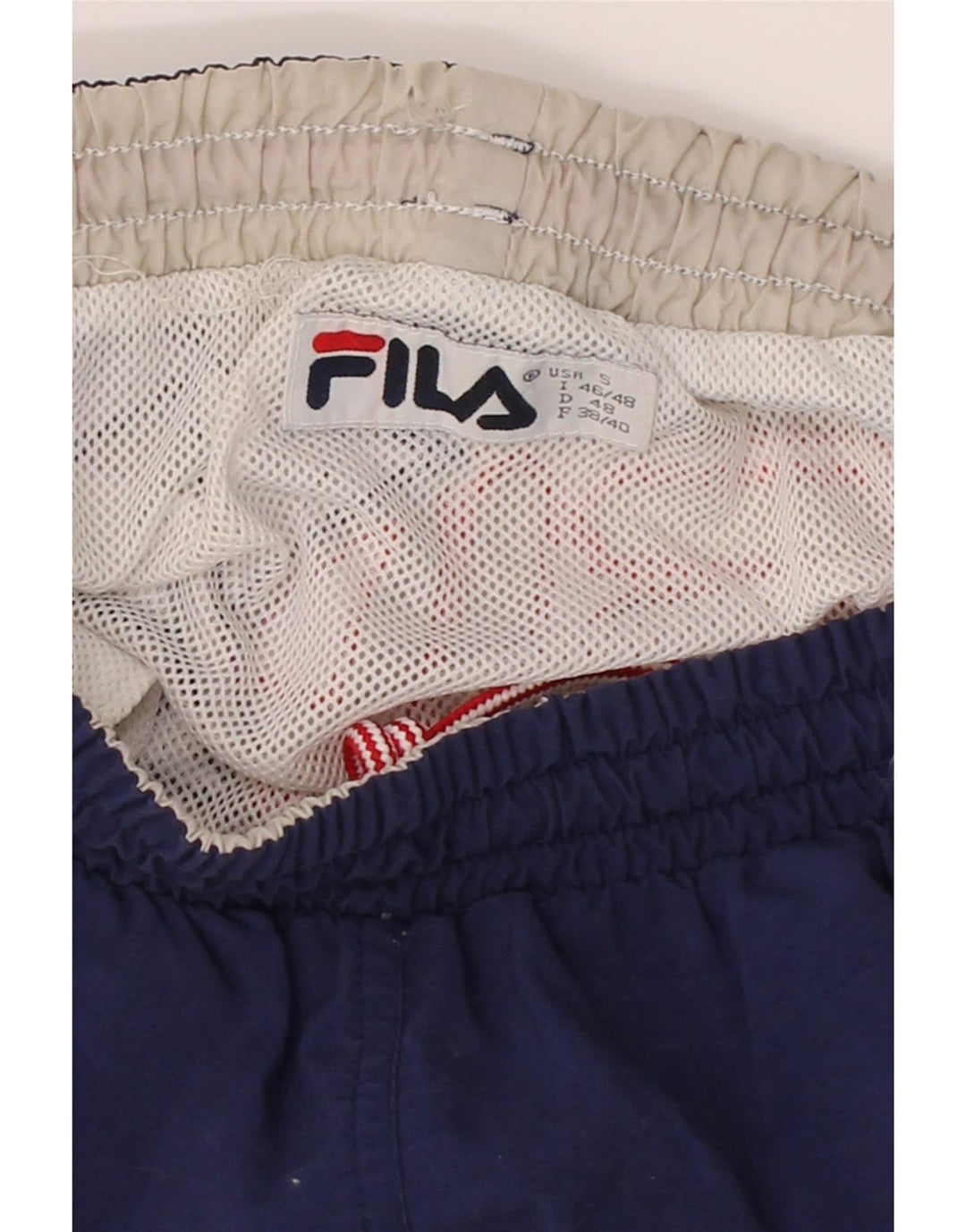 FILA Mens Graphic Sport Shorts Small Navy Blue Colourblock Nylon Vintage Fila and Second-Hand Fila from Messina Hembry 