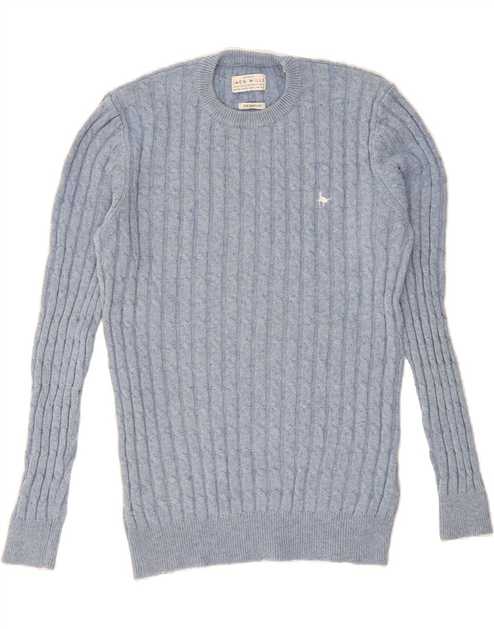JACK WILLS Mens The Marlow Crew Neck Jumper Sweater Small Blue Cotton Vintage Jack Wills and Second-Hand Jack Wills from Messina Hembry 