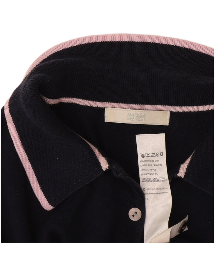 Marks & Spencer Dame Polo Shirt UK 14 Mellem marineblå stribet bomuld