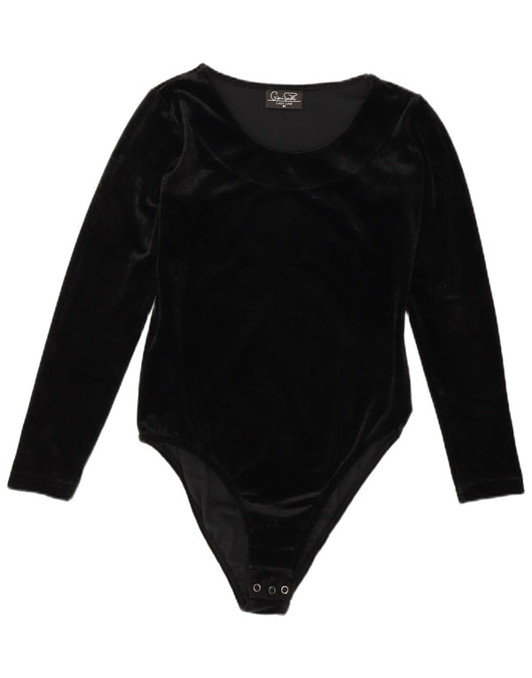 GIANI FEROTI Womens Velvet Bodysuit UK 14 Medium Black Polyester