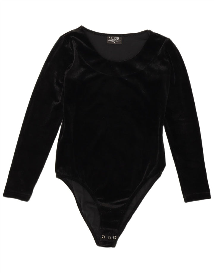 GIANI FEROTI Womens Velvet Bodysuit UK 14 Medium Black Polyester