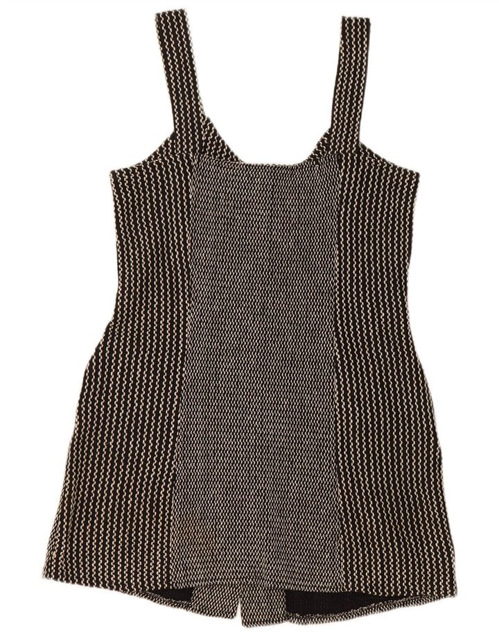 Vintage Kvinder Pinafore Kjole UK 12 Medium Sort Chevron Bomuld