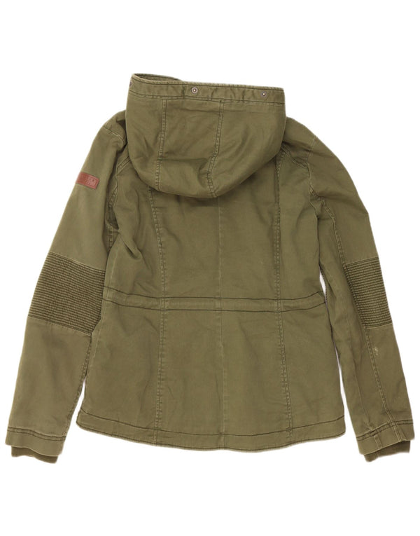 Hollister Womens Hooded Windbreaker Jacket UK 12 Medium Green Cotton