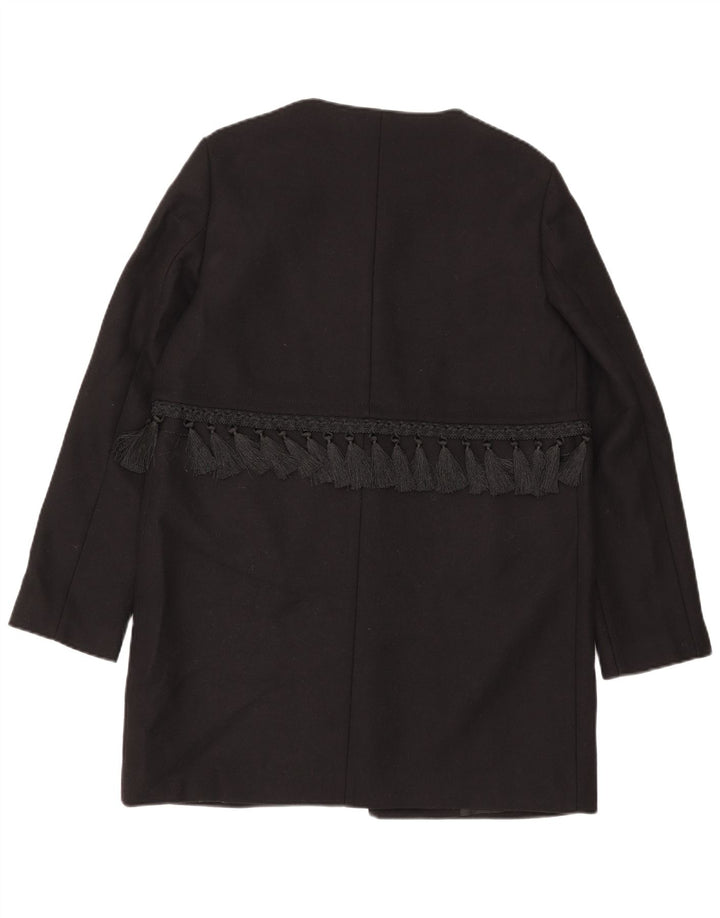 Zara Womens Open Overcoat UK 16 Large Black Wool