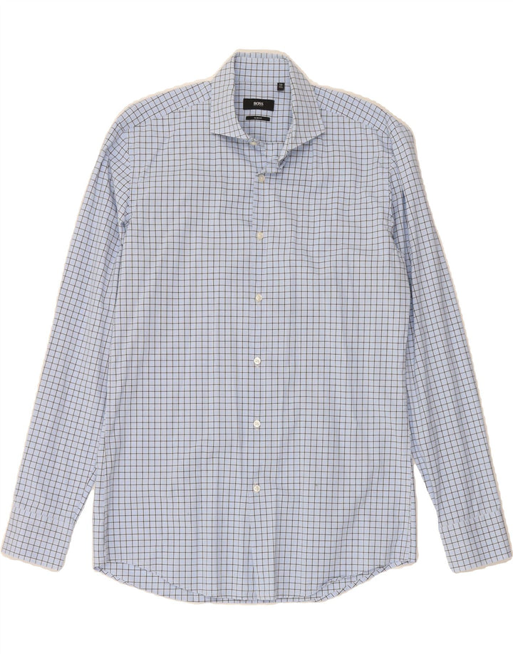 HUGO BOSS Herre Slim Fit skjorte str. 39 15 1/2 Medium Blue Ternet Bomuld