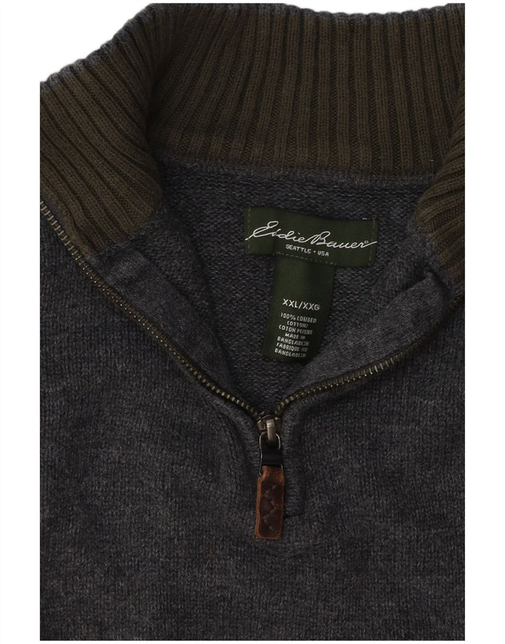 EDDIE BAUER Herre lynlås-hals sweater 2XL marineblå bomuld
