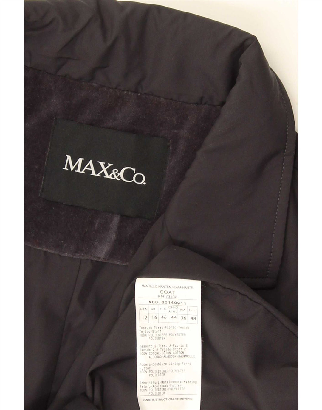 Max & Co. Dameoverfrakke UK 16 Large Navy Blue Polyester