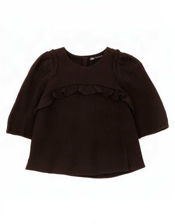 Zara Womens Crop Bluse Top UK 6 XS Black Bomuld