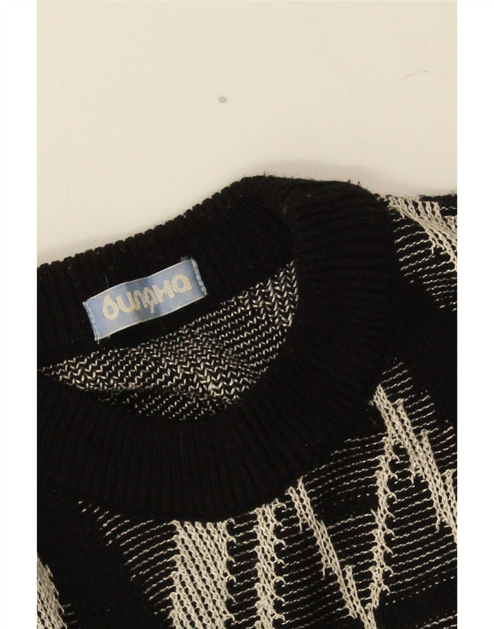 Vintage Dame Crew Neck Jumper Sweater UK 14 Medium Sort Geometrisk