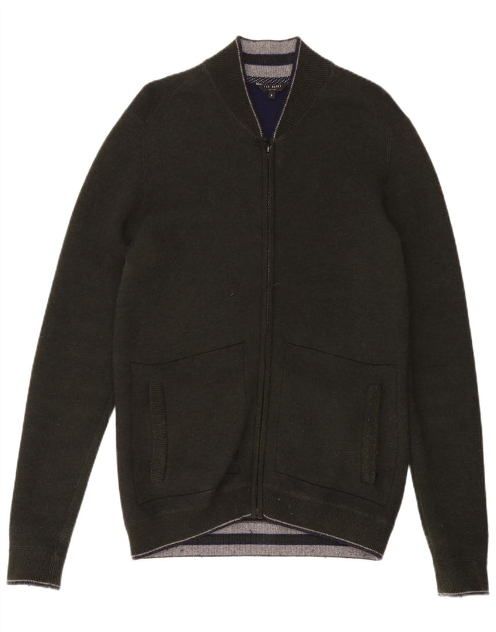 TED BAKER Herre cardigan sweater størrelse 3 Medium Grøn polyamid