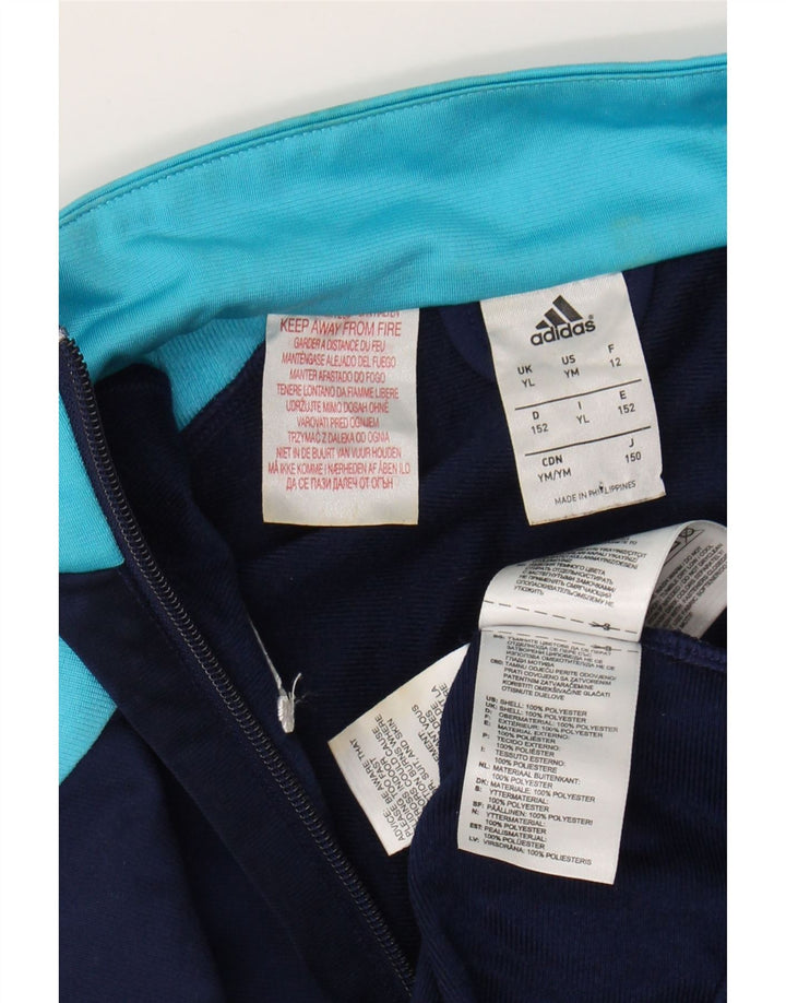 ADIDAS Boys Tracksuit Top Jacket 11-12 Years Large  Navy Blue Colourblock