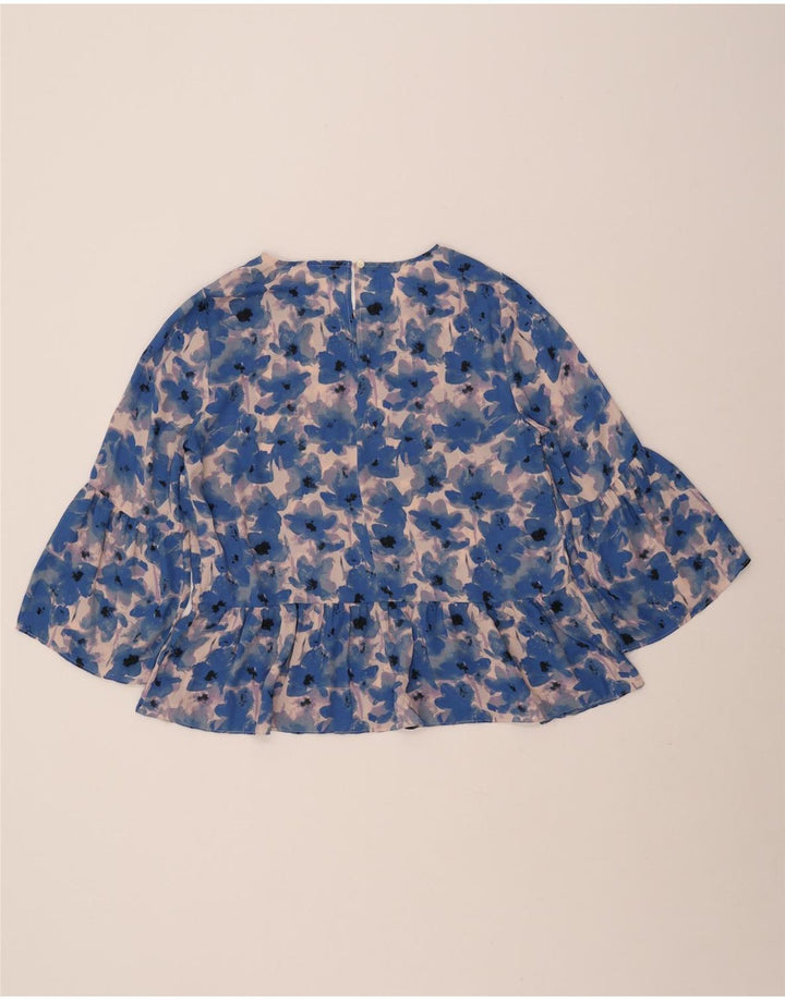 J. CREW Dame 3/4-ærmet blusetop UK 14 Medium Blue Floral Polyester