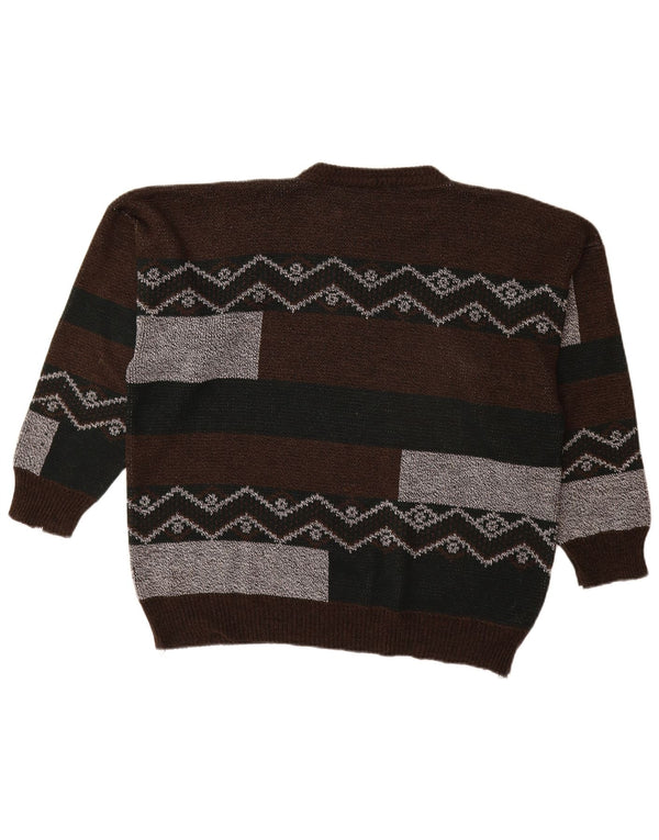 VINTAGE Herre sweater med rund hals XL Brun Colourblock Akryl