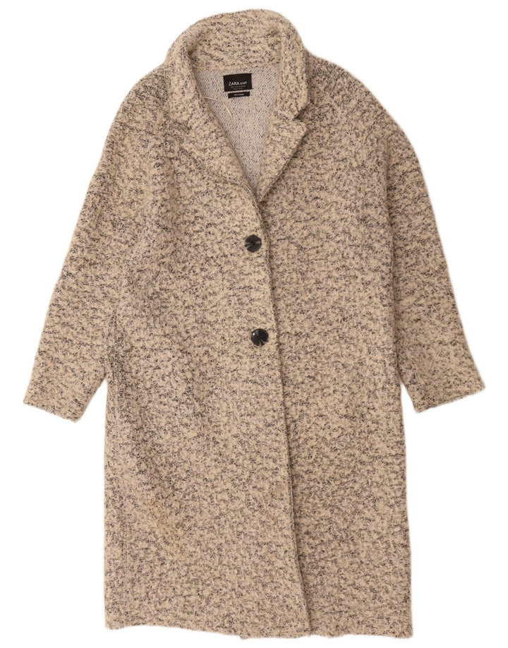Zara Dame Oversized Overfrakke UK 10 Small Beige Flecked Uld