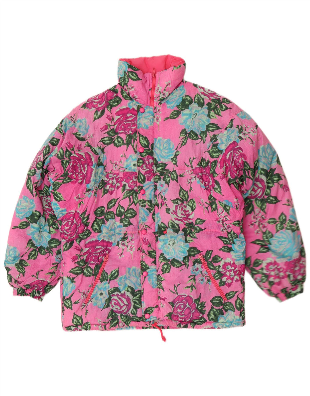 Cacao Dame Polstret Jakke IT 46 Large Pink Floral Polyamid Retro