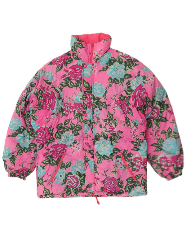Cacao Dame Polstret Jakke IT 46 Large Pink Floral Polyamid Retro