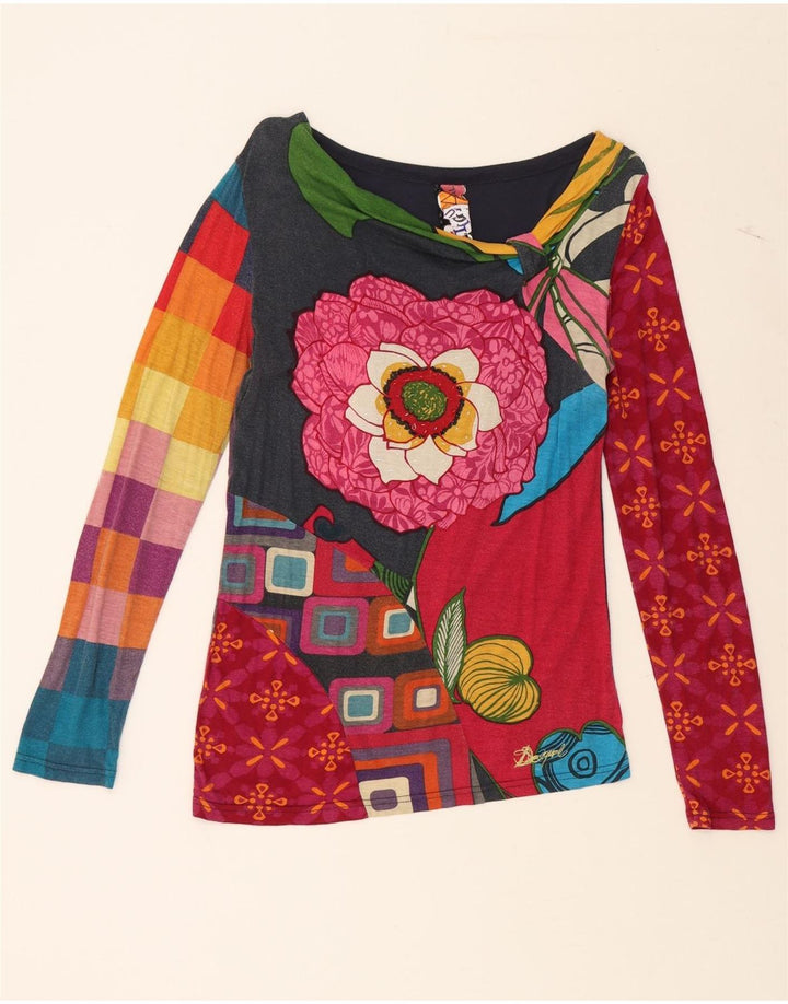 DESIGUAL kvinders abstrakt mønster grafisk top langærmet UK 10 Lille rød