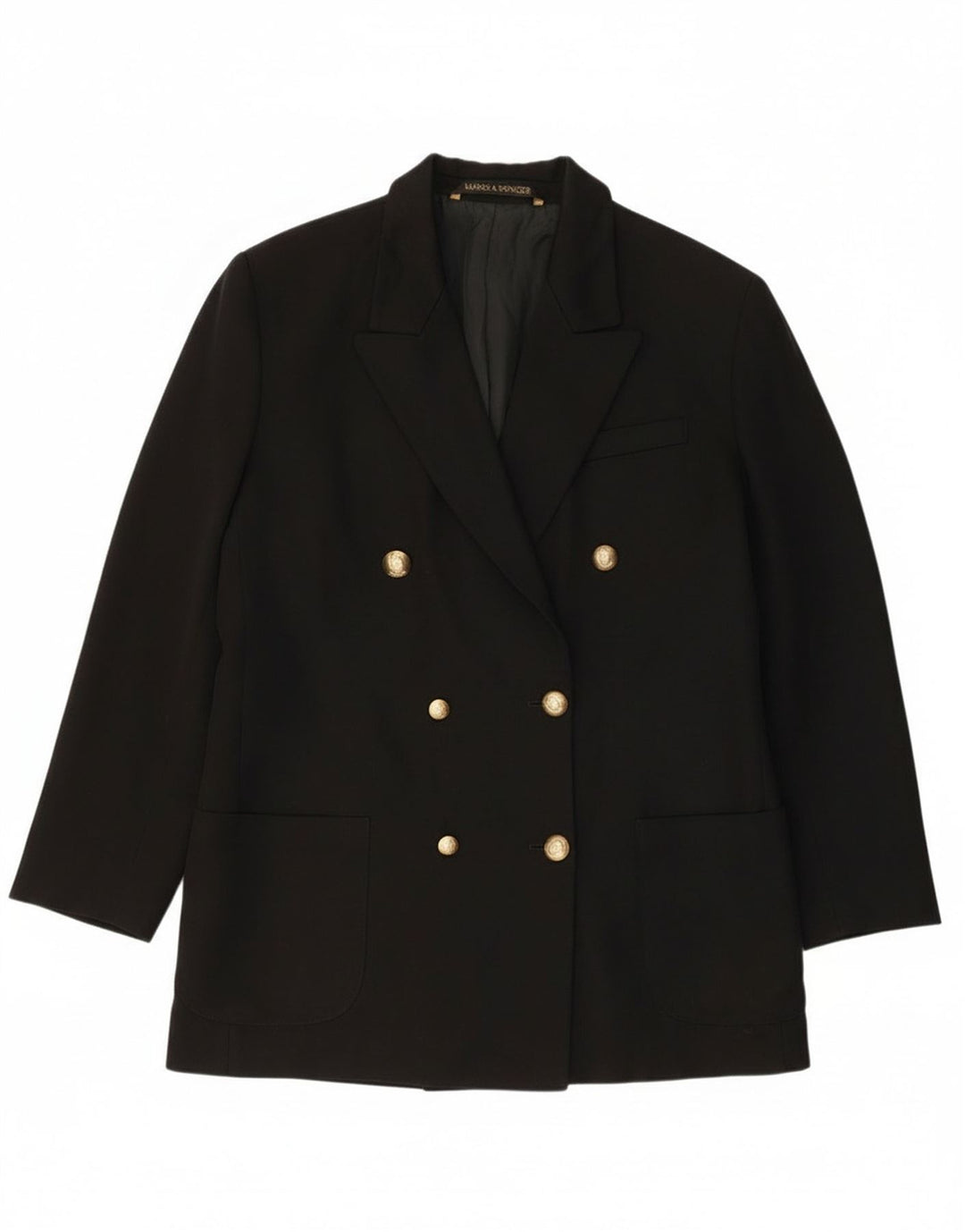 Marks & Spencer Dame Dobbeltradet Blazer Jacket UK 14 Stor sort uld