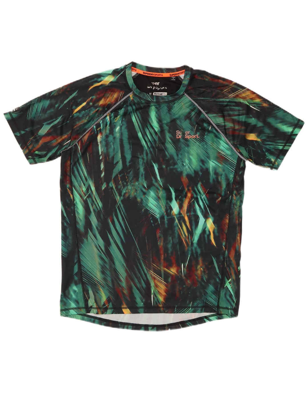 SUPERDRY Aktiv T-Shirt til mænd, mellemgrøn, geometrisk