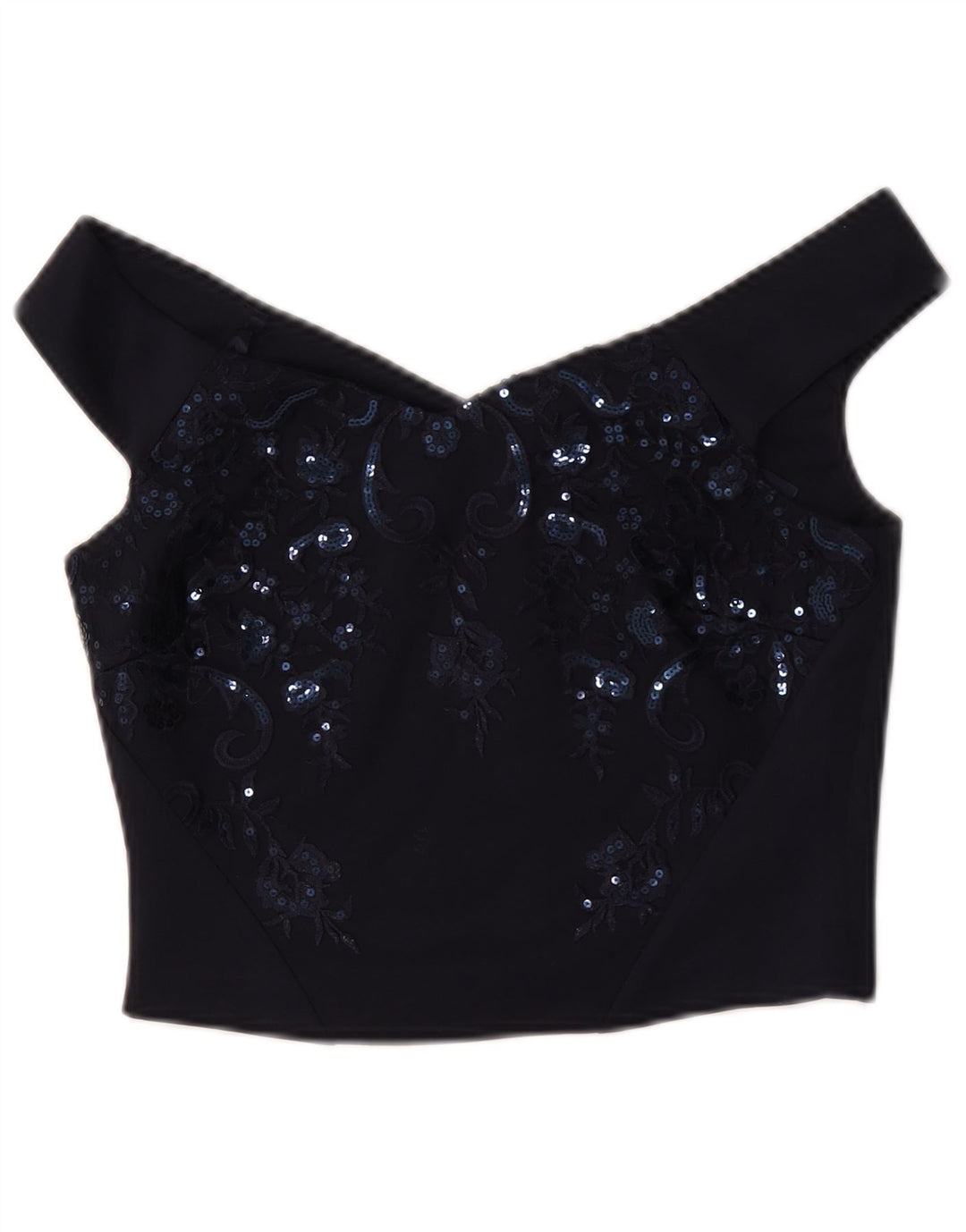 Coast Womens Crop Off Shoulder Top UK 10 Small Navy Blue Floral Polyester