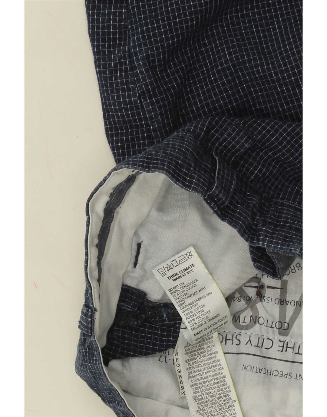 Marks & Spencer Chino Shorts til mænd W38 XL Marineblå ternet bomuld