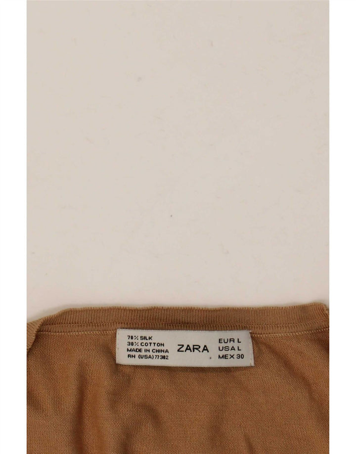 Zara Dame Cardigan Sweater UK 16 Stor Beige Silke
