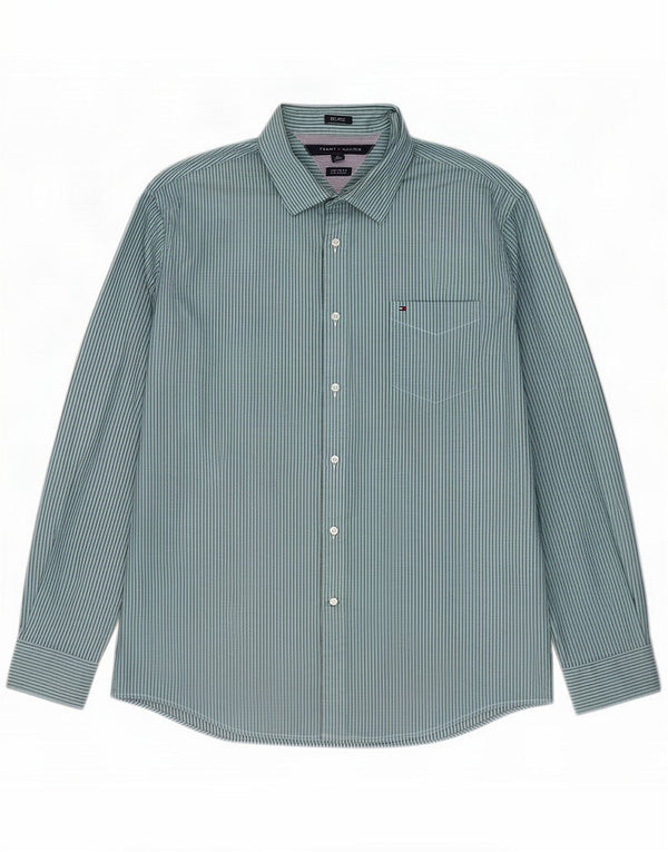 Tommy Hilfiger Mens Custom Fit Shirt XL Blue Pinstripe Cotton