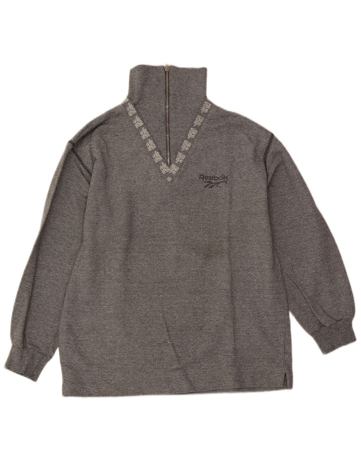 Reebok Dame Oversized Zip Neck Sweatshirt Jumper EU 36 Small Grey Bomuld