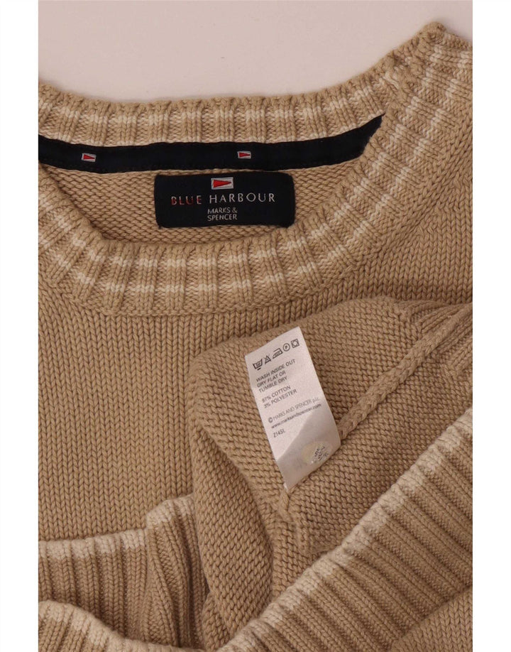 Marks & Spencer Herre Blue Harbor Crew Neck Jumper Sweater Stor Beige