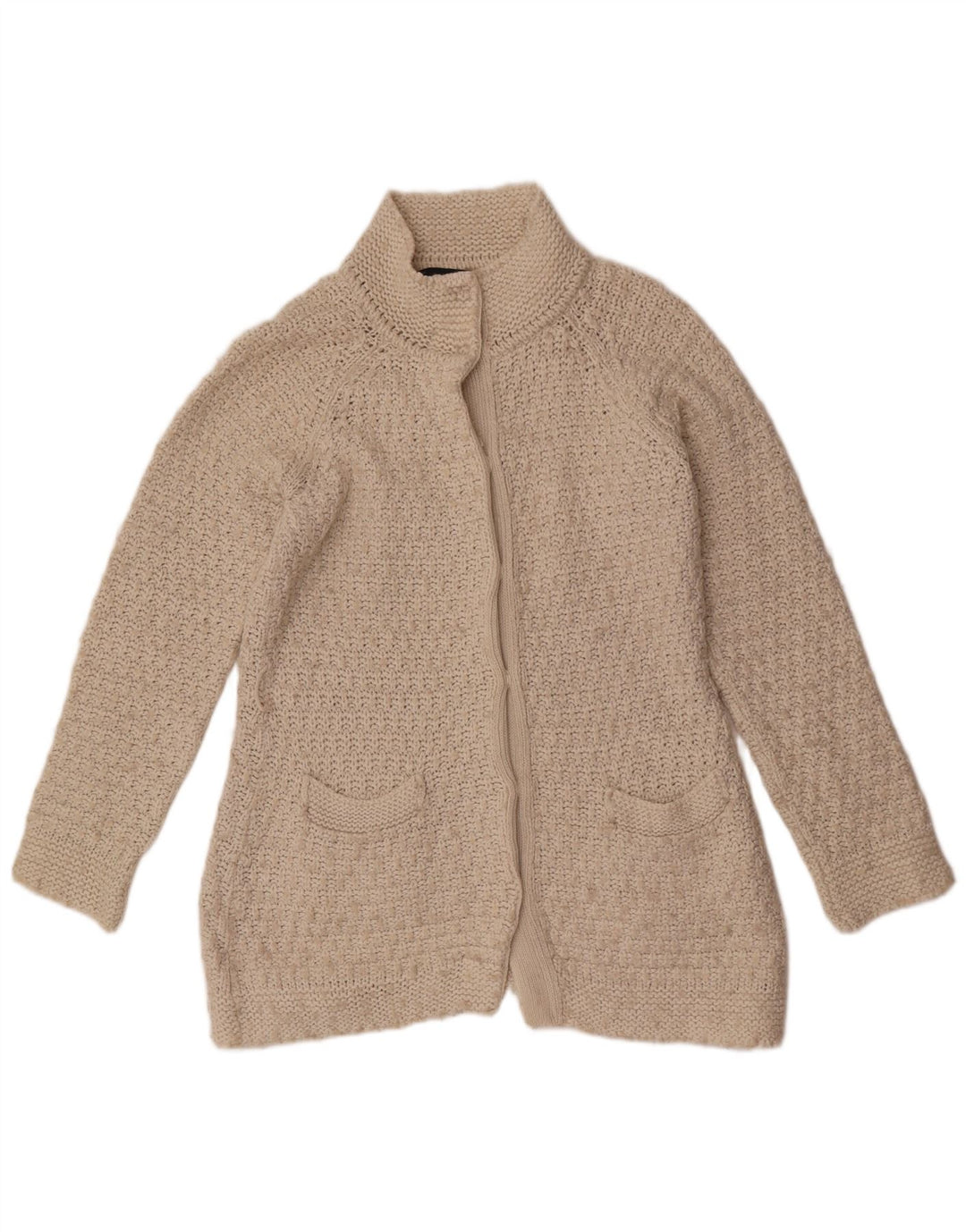 Zara Dame Cardigan Sweater UK 14 Stor Hvid Akryl