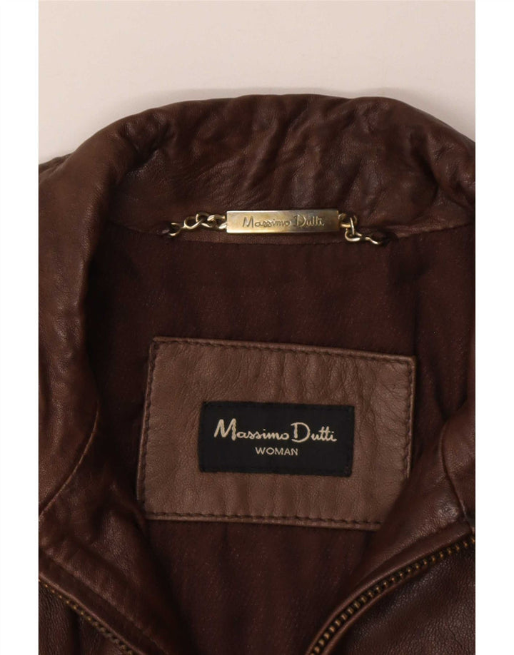 Massimo Dutti Military Læderjakke til kvinder UK 14 Medium Brun
