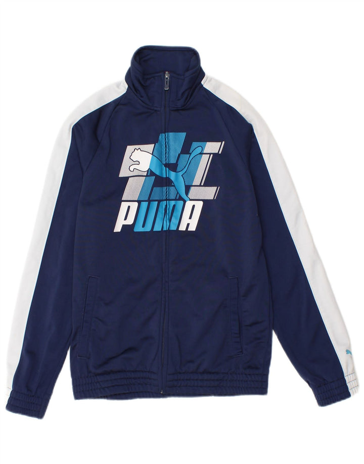 PUMA Boys Graphic Tracksuit Top Jacket 11-12 Years Navy Blue Colourblock