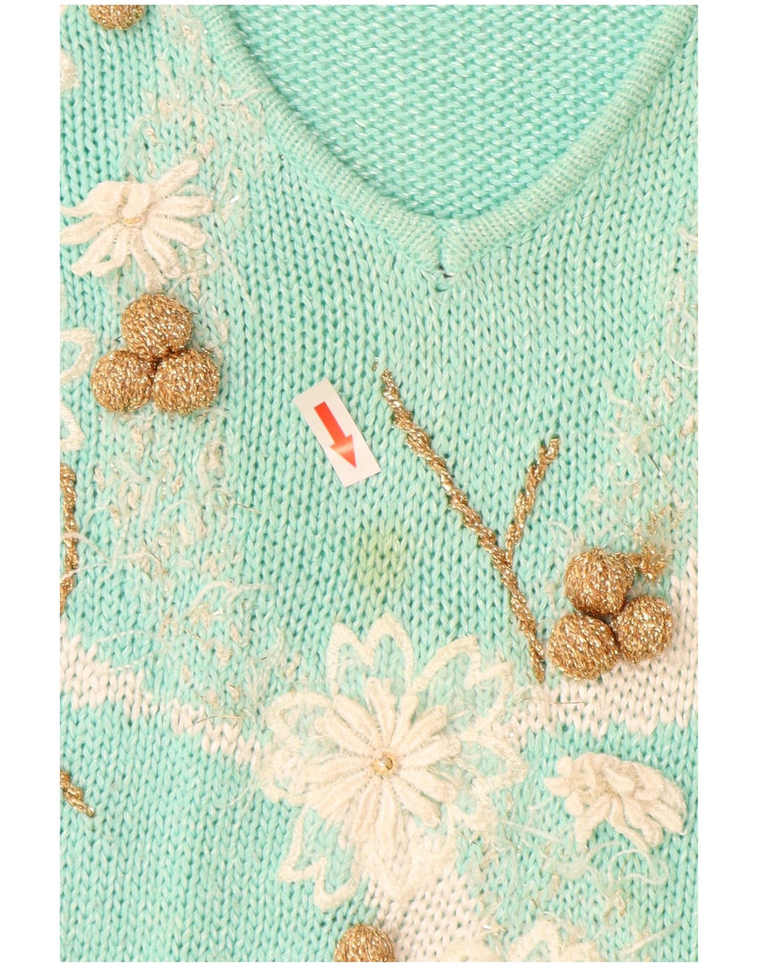 Vintage dame V-hals sweater IT 44 Medium turkis polyakryl