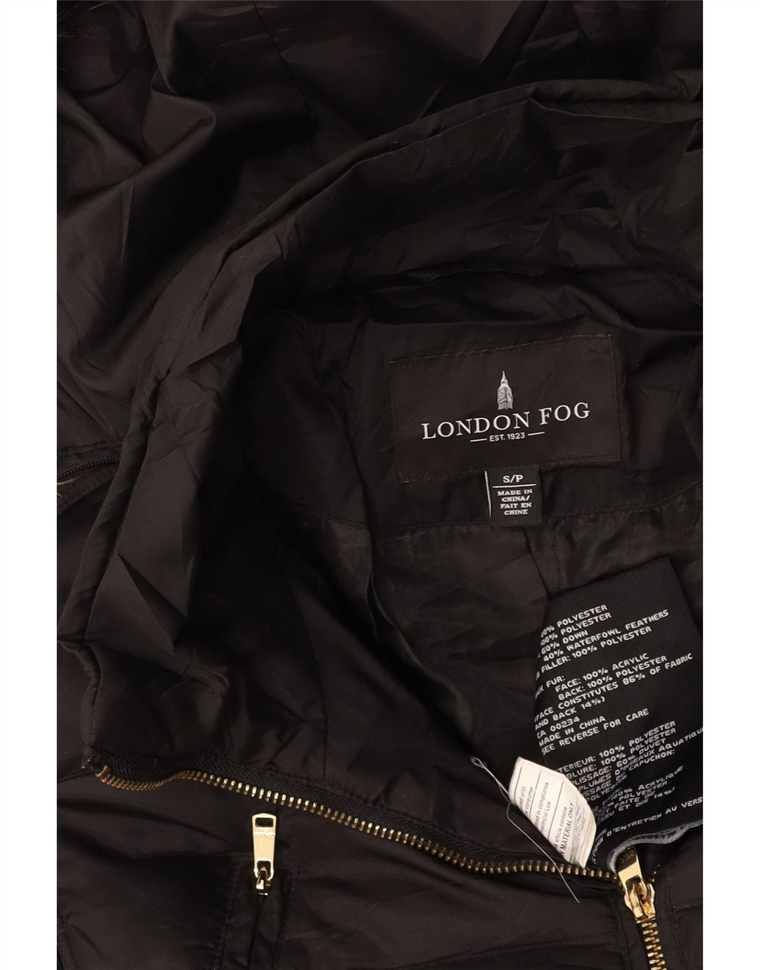 LONDON FOG Polstret hættejakke til kvinder UK 10 Lille sort polyester