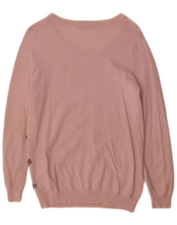 Marks & Spencer Dame Boat Neck Jumper Sweater UK 16 Large Pink Floral