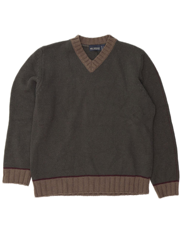 ZARA Herre V-hals sweater Medium Khaki Colourblock Akryl