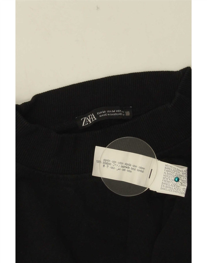 Zara Dame T-Shirt Top UK 14 Medium Sort Bomuld