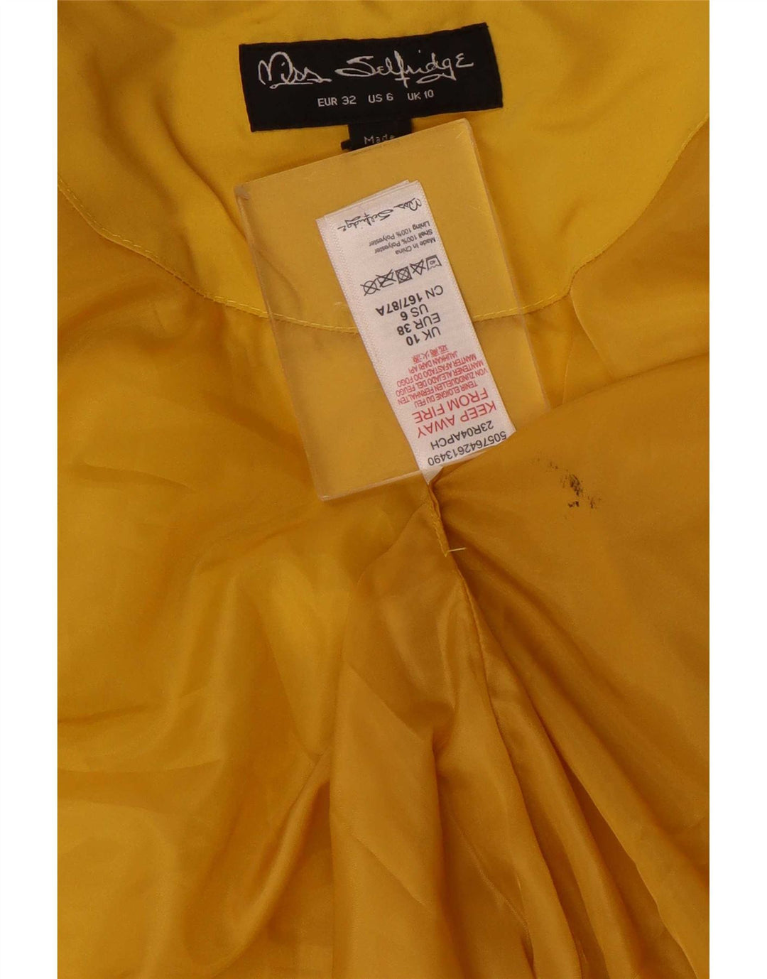 Miss Selfridge Dame Hætte Oversized Polstret Jakke UK 10 Lille Gul