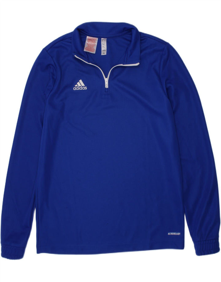 ADIDAS Boys Aeroready Zip Neck Pullover Tracksuit Top 13-14 Years Blue Vintage Adidas and Second-Hand Adidas from Messina Hembry 