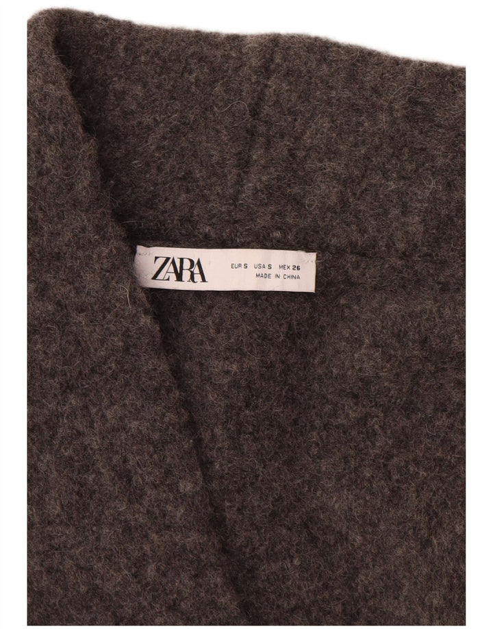 Zara Womens Oversized Longline Open Cardigan Sweater UK 10 Small Grey Wool