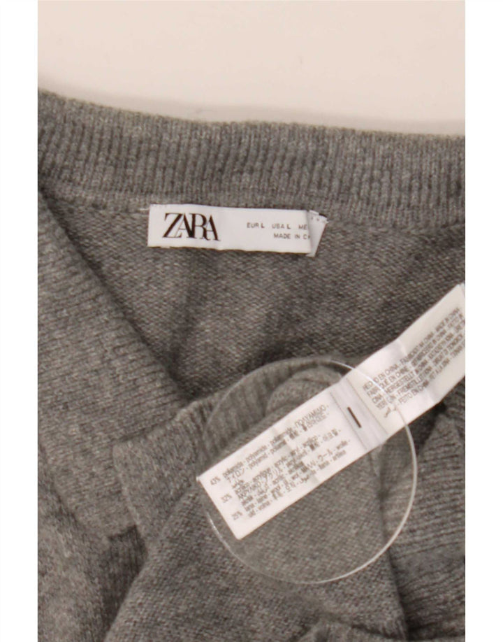 Zara Dame Cardigan Sweater UK 14 Stor Grå Polyamid