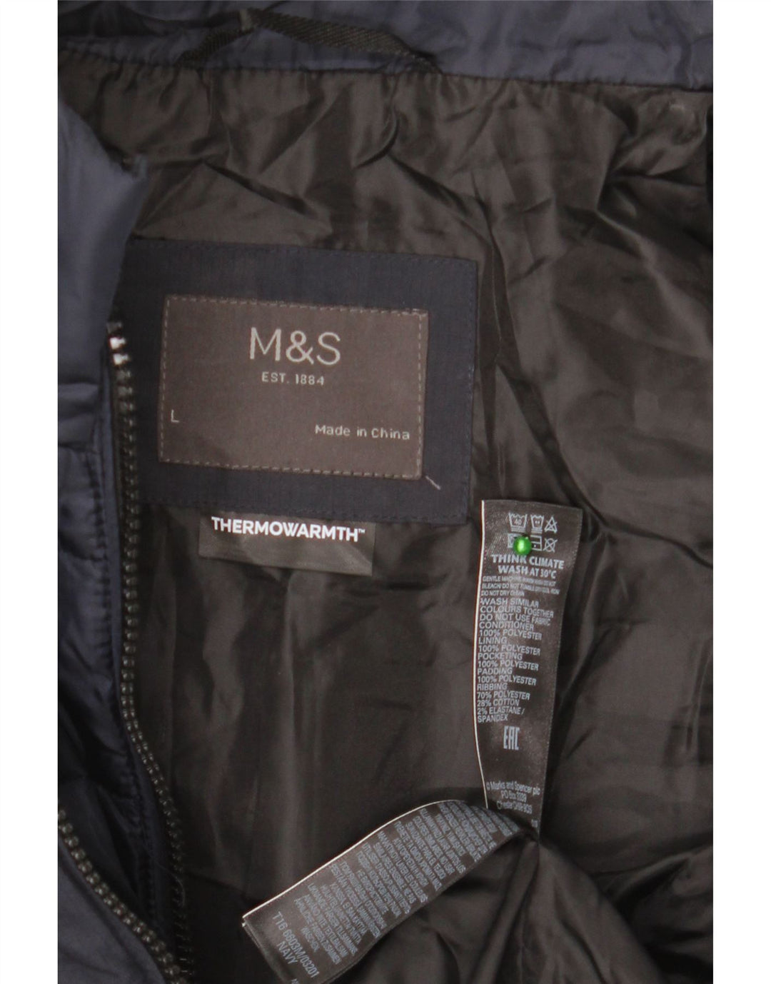 Marks & Spencer Herre polstret jakke UK 40 Large Navy Blue Polyester