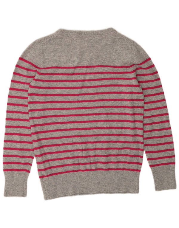Besætningstøj Dame Boat Neck Jumper Sweater UK 12 Medium Grå Stribet