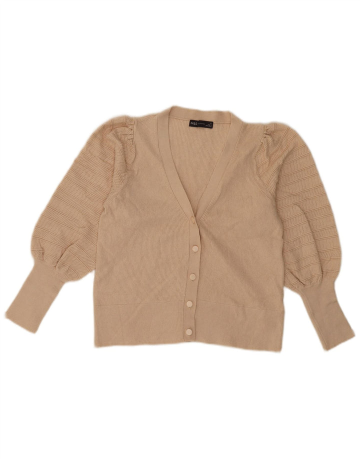 Marks & Spencer Dame Crop Cardigan Sweater UK 12 Medium Beige Viscose